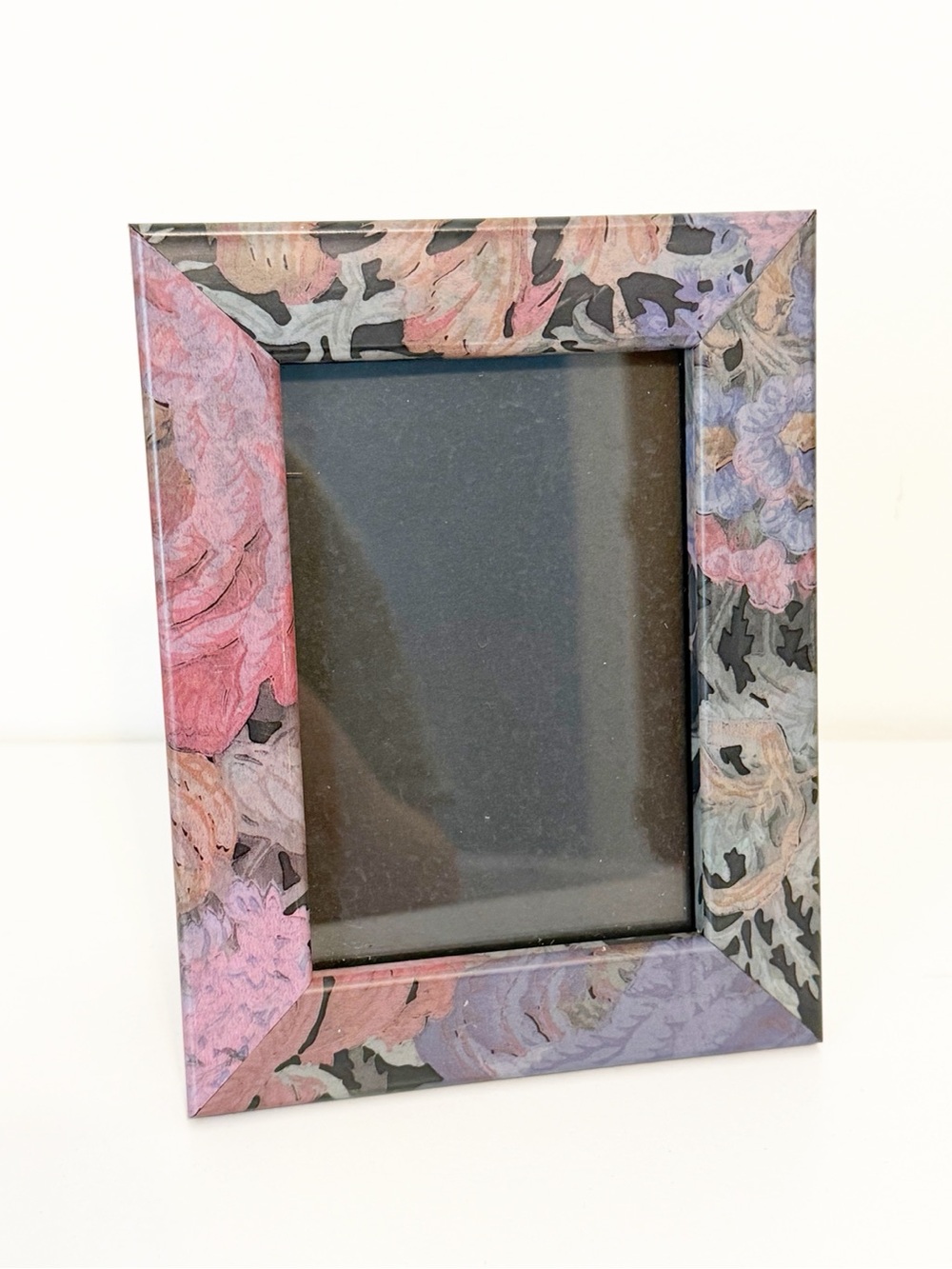 Vintage Painted Floral Picture Frame Pink Purple Botanical 4x6 Tabletop Decor